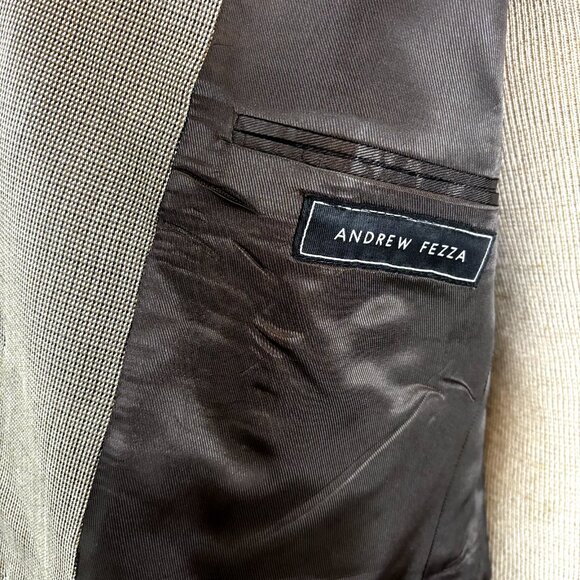 Andrew Fezza Men's Flannel Sport Coat Blazer Size 43R Silk Wool Tan Suit Jacket - Picture 11 of 12